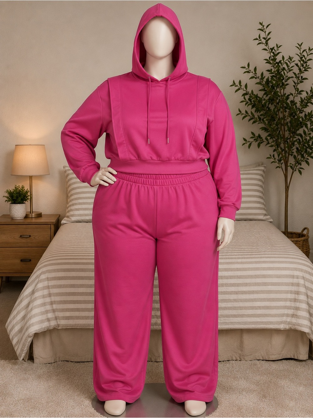 Plus Size Pink Hoodie Jogger Set